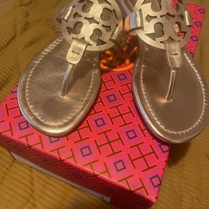 Tori Burch Rose Gold Miller Sandals size 7.5 never worn.